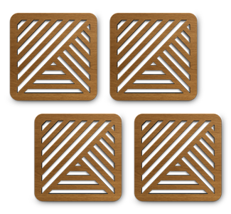set of 4 laser cut square geometric wooden coasters
