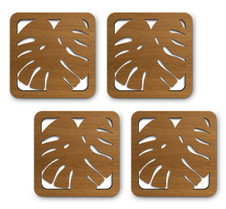 set of 4 laser cut square palm leaf wooden coasters