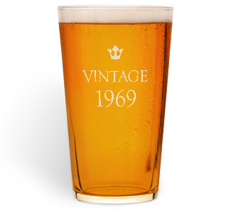 personalised vintage birth year pint glass