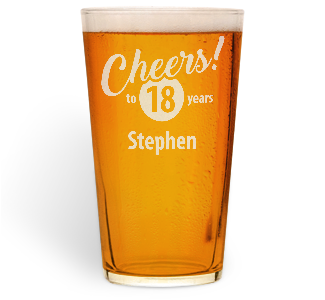 personalised cheers to 18 years pint glass