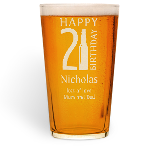personalised happy 21st birthday pint glass
