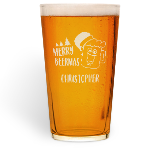 personalised merry beermas pint glass