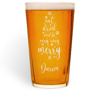 personalised eat drink and be very very merry pint glass