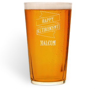 personalised happy retirement pint glass