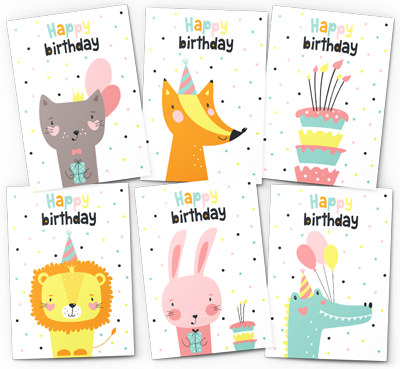 cute animals birthday card pack