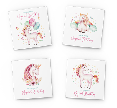 unicorns birthday card pack