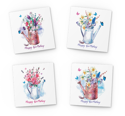flowering watering cans birthday card pack