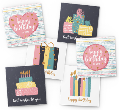 cake candles and presents birthday card pack