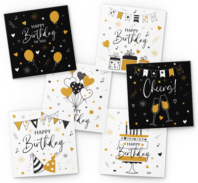 square hand drawn style birthday card pack