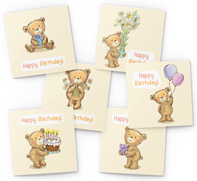 teddy bears birthday card pack