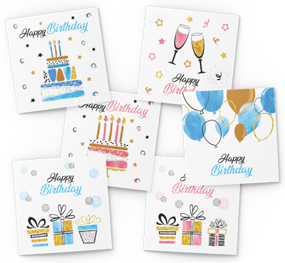 birthday cake balloons gifts and glasses birthday card pack