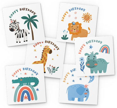 safari animals birthday card pack
