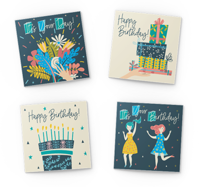 pack of 8 square birthday cards