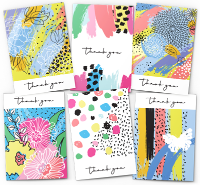 flowers and brush strokes thank you card pack