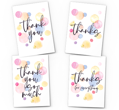 watercolour circles thank you card pack