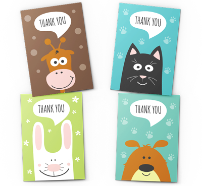 animal thank you card pack