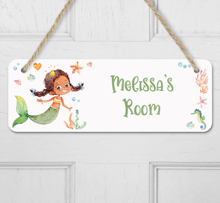 personalised cute mermaid hanging door sign