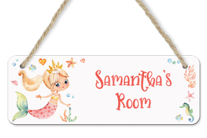 personalised swimming mermaid hanging door sign