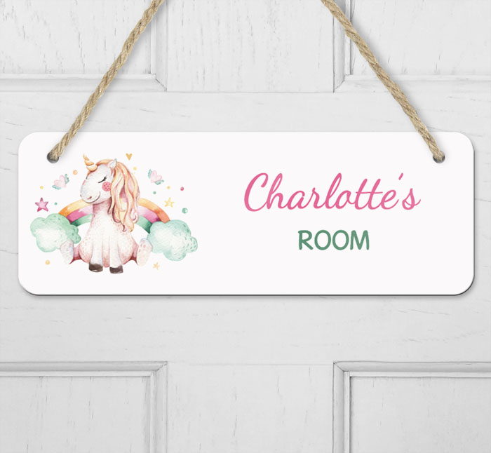 personalised unicorn dreams hanging door sign