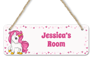 personalised pink unicorn hanging door sign