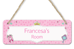 personalised pink princess hanging door sign
