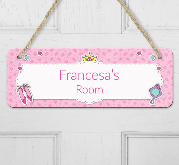 personalised pink princess hanging door sign