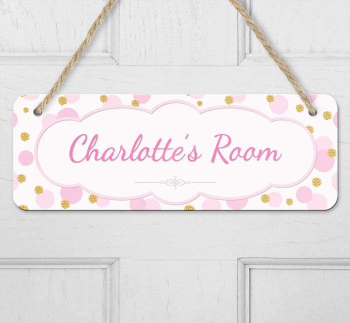 personalised pink circles hanging door sign