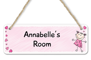 personalised little girl and hearts hanging door sign
