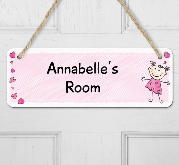 personalised little girl and hearts hanging door sign