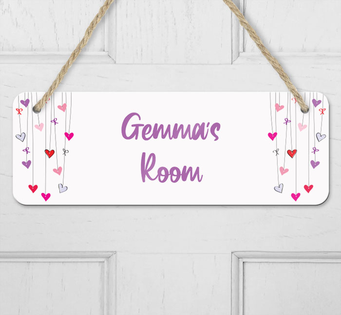 personalised hearts hanging door sign