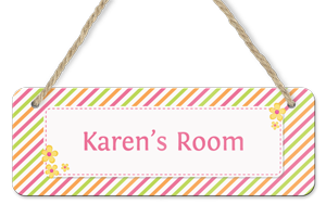 personalised girls striped hanging door sign