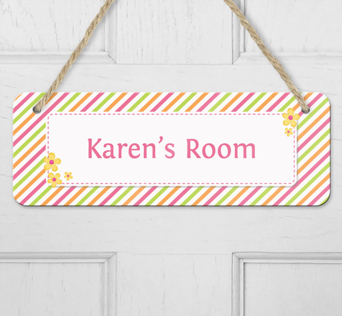 personalised girls striped hanging door sign