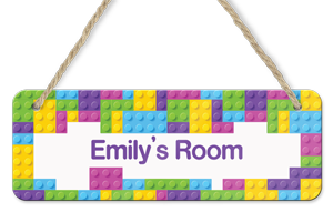 personalised girls lego hanging door sign