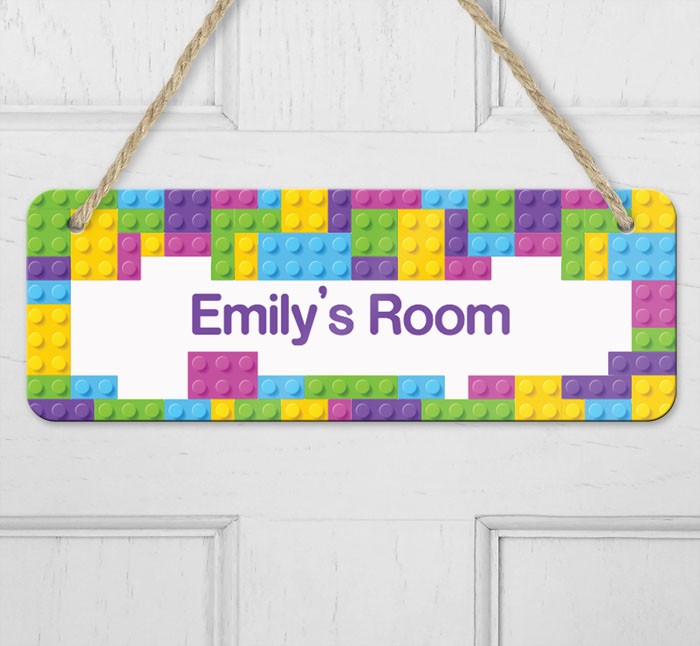 personalised girls lego hanging door sign