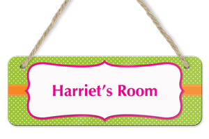 personalised dots and bunting hanging door sign