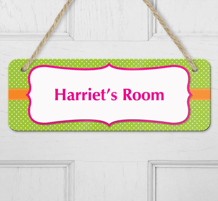 personalised dots and bunting hanging door sign