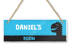 personalised boys dinosaur hanging door sign