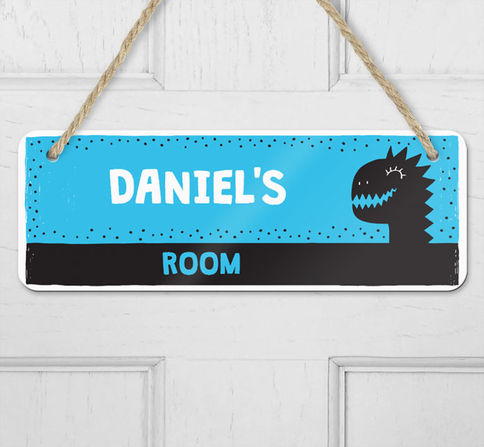 personalised boys dinosaur hanging door sign