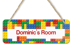 personalised boys lego hanging door sign