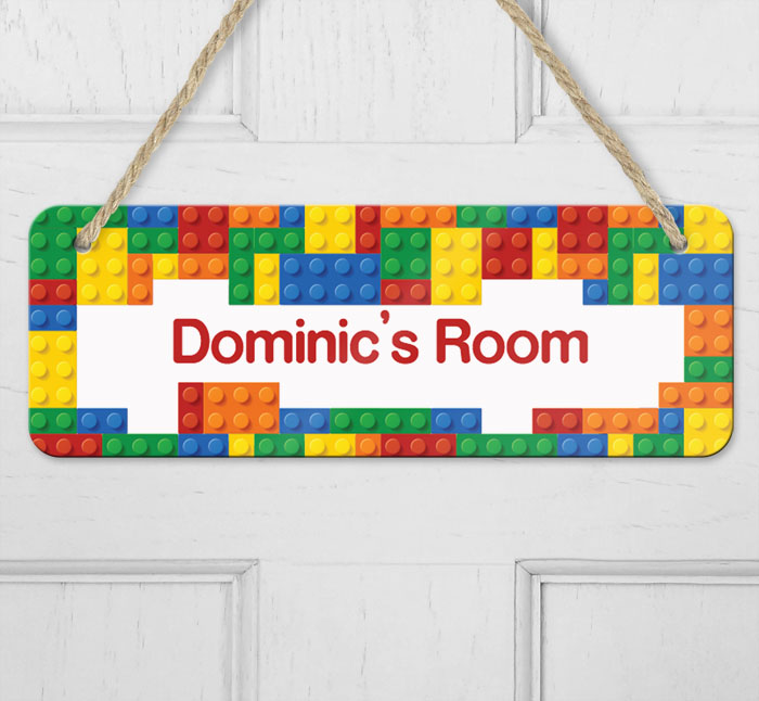 personalised boys lego hanging door sign