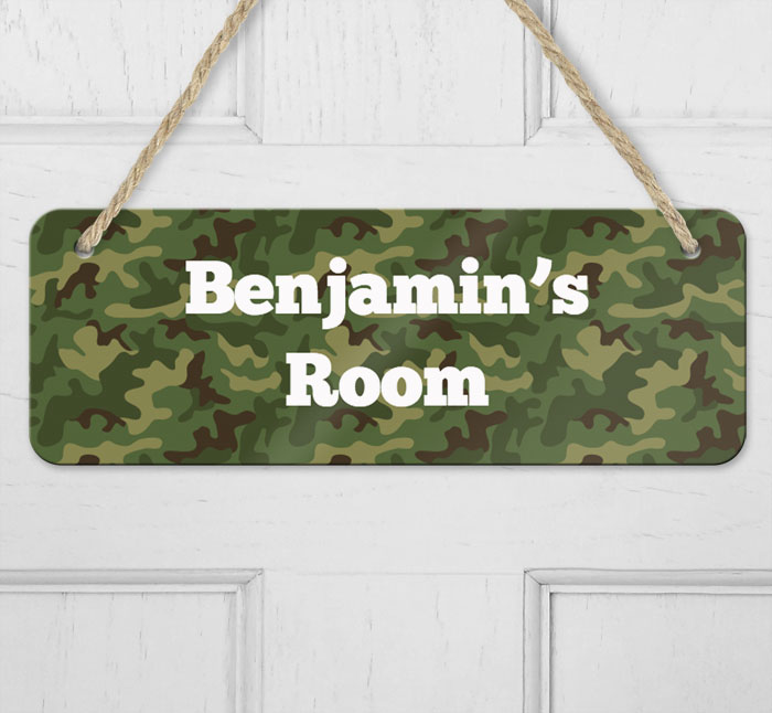 personalised camouflage hanging door sign