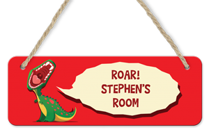 personalised dinosaur roar hanging door sign