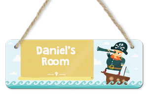 personalised pirate on ship hanging door sign