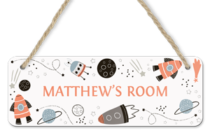 personalised rockets and planets hanging door sign
