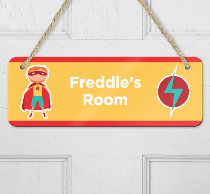 personalised superhero hanging door sign