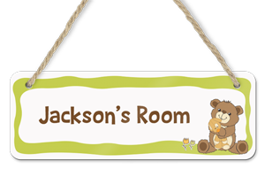 personalised teddy bear hanging door sign