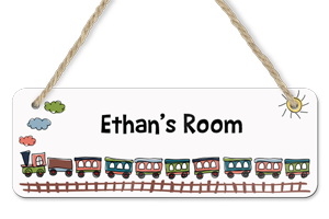 personalised train hanging door sign