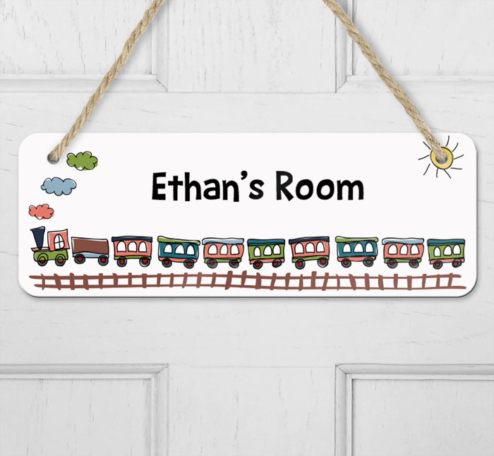 personalised train hanging door sign