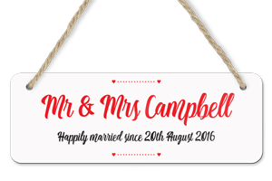 personalised happily married hanging door sign