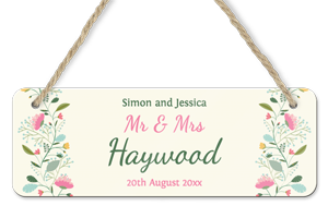 personalised mr and mrs hanging door sign